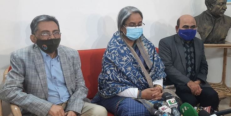 Education Minister Dipu Moni addressing journalists following a meeting with a delegation of teachers from Shahjalal University of Science and Technology in Dhaka on Saturday.