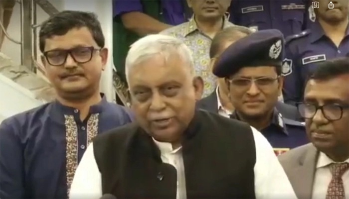 Home Minister Asaduzzaman Khan talks to journalists after joining the opening ceremony of MV Sundarban-16, a motor-launch of Sundarban Navigation Group, at Sadarghat in the capital on Thursday evening.