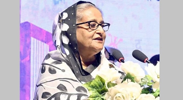 Prime Minister Sheikh Hasina speaks while inaugurating a four-day programme of the International Mother Language Institute at Segunbagicha in Dhaka to mark the Martyrs' Day and International Mother Language Day-2023 on Tuesday.