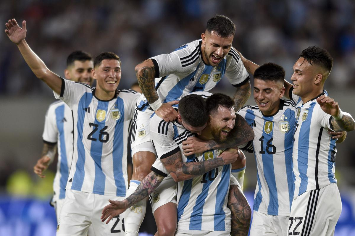 Argentina’s Lionel Messi celebrates scoring his side’s second goal. | Photo Credit: AP 