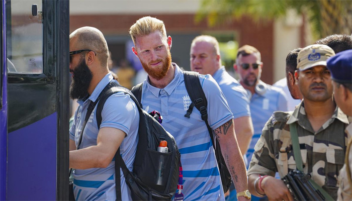 England’s Ben Stokes arrives at the Ahmedabad airport ahead of the ICC Men’s Cricket World Cup 2023 opening match between England and New Zealand, in Ahmedabad, Tuesday, Oct. 3, 2023. | Photo Credit: PTI