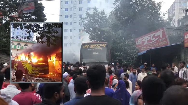 Three buses set ablaze at Maniknagar in Dhaka